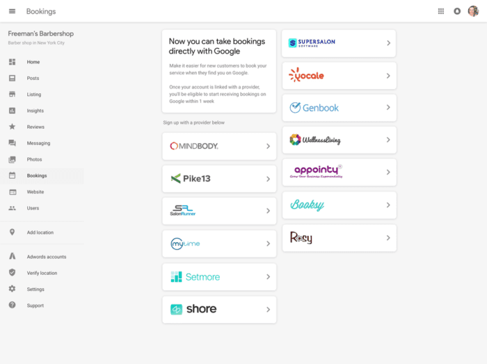 Google booking providers