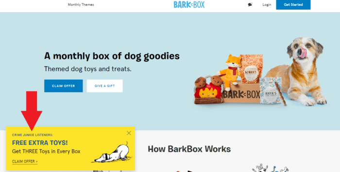Barkbox Crime Junkie affiliate landing page