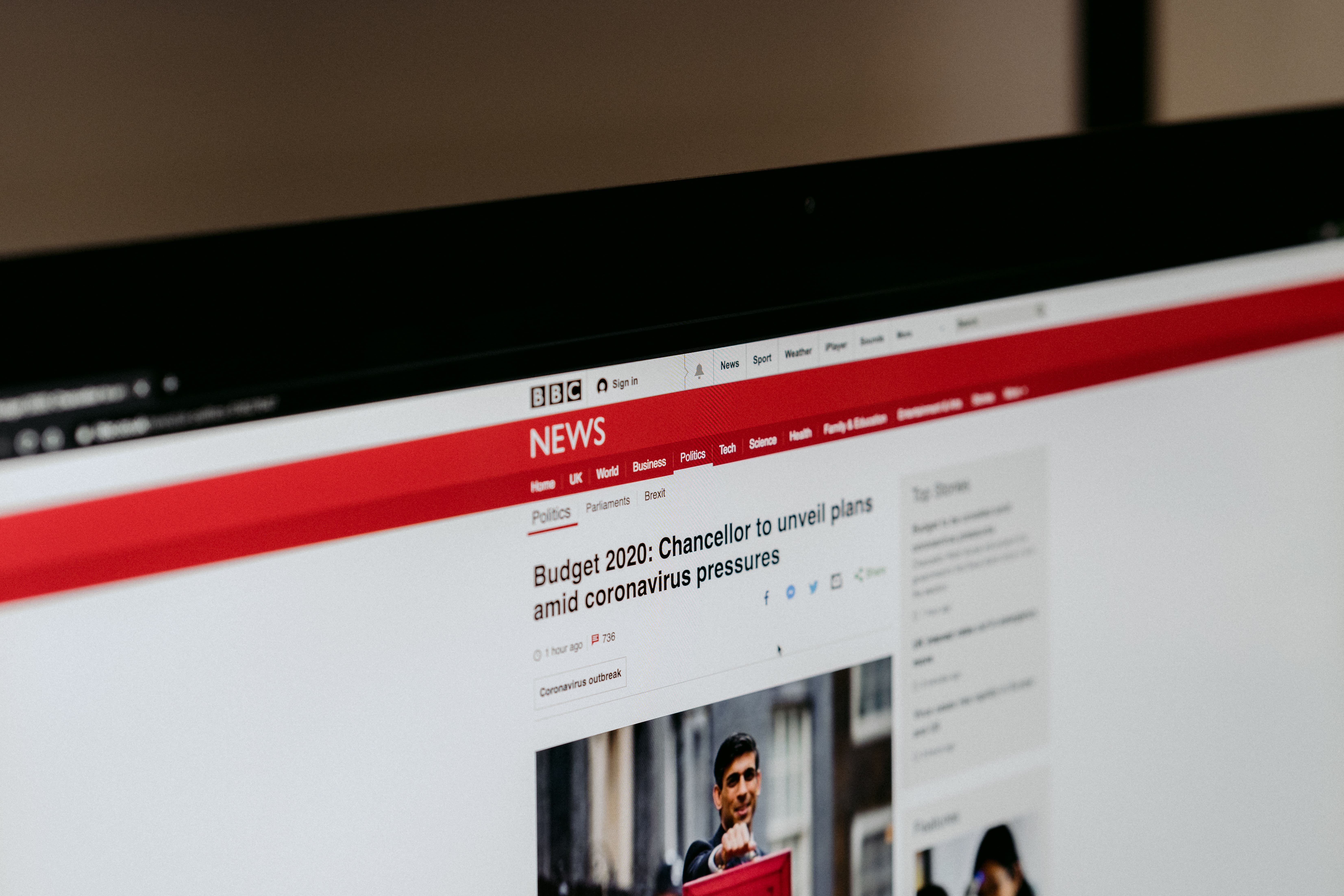 BBC news on computer screen