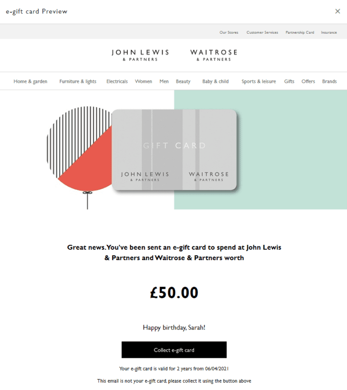 John Lewis e-gift card preview